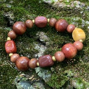 Handmade Wood Bead Bracelet With Jasper